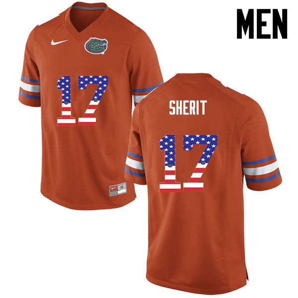 Men Florida Gators #17 Jordan Sherit College Football USA Flag Fashion Jerseys-Orange - Click Image to Close